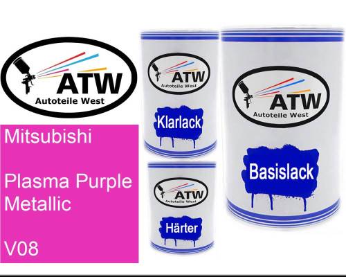 Mitsubishi, Plasma Purple Metallic, V08: 500ml Lackdose + 500ml Klarlack + 250ml Härter - Set, von ATW Autoteile West.